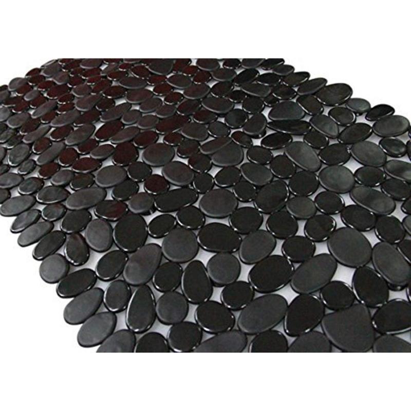 Non-Slip Pebble Bathtub Mat Black 16 W x 35 L Inches (for Smooth Non-Textured Tubs Only) Safe Shower Mat with Drain Holes, Suction Cups for Bathroom