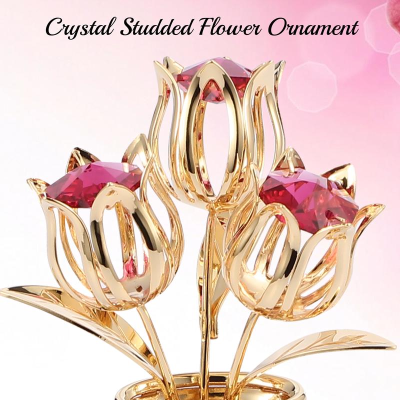 Matashi Flower Bouquet Vase with Decorative Butterfly 24K Gold Plated Red Crystal Tabletop Ornament, Best Ever Gift for Mother's Day, Christmas, Valentine's Day, Anniversary, Gift for Mom, Wife