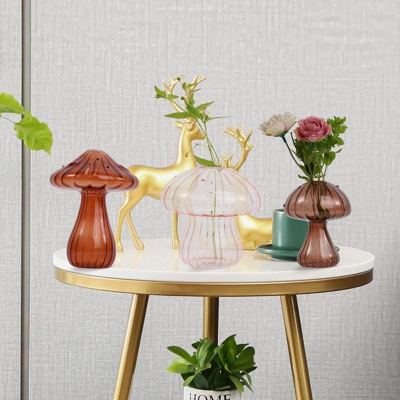 Mushroom Glass Planter 4pces Set Mushroom Glass Vases,Mini Terrarium for  Handcrafted, Versatile, Artistic Home Decor