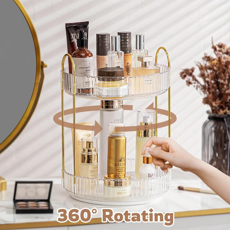 360° Rotating Makeup Organizer, 2 Tier Bathroom Organizers and Storage, Vanity Countertop Oragizer for Perfume, Skincare, Cosmetic, Clear Dresser Organizer