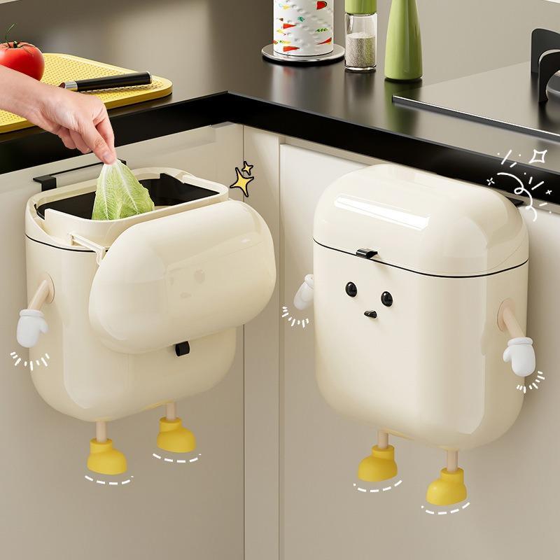 Cute Cartoon Design Hanging Trash Can, 1 Count Large Capacity Wall Mounted Trash Can with Lid, Space Saving Trash Bin for Kitchen & Bathroom