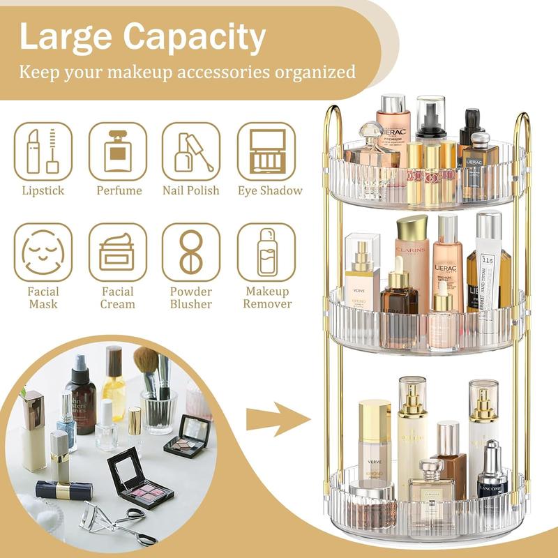 360 Rotating Makeup Organizer for Vanity, 3 Tier Adjustable Perfume Organizer for Dresser, Multi-Function Spinning Cosmetics Skincare Organizer for Bedroom, Dresser, Countertop, Clear acrylic  organizer