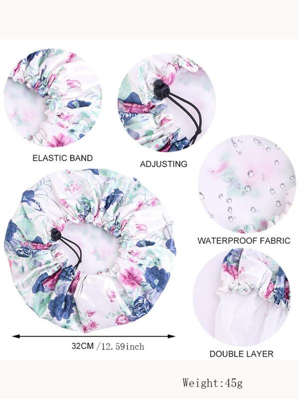 Floral Print Hair Bonnet, Adjustable Hair Bonnet, Waterproof Hair Bonnet for Women, Hair Bonnet for Shower, Bathing, Washing, Drying, Traveling, Camping, Hiking, Swimming