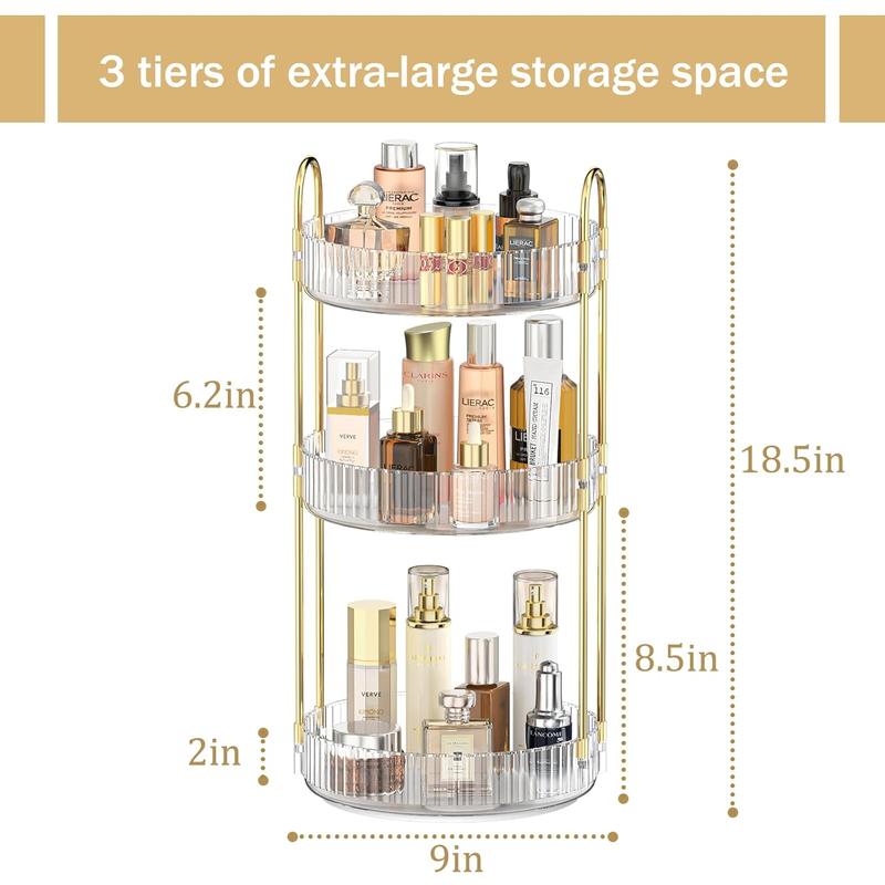 360 Rotating Makeup Organizer for Vanity, 3 Tier Adjustable Perfume Organizer for Dresser, Multi-Function Spinning Cosmetics Skincare Organizer for Bedroom, Dresser, Countertop, Clear acrylic  organizer