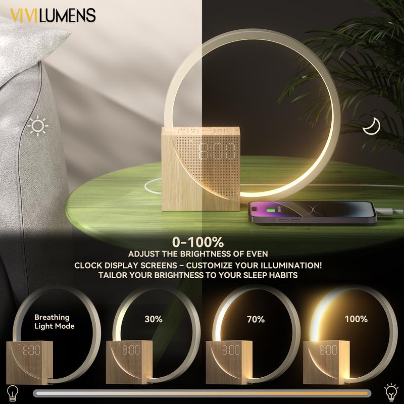 Vivilumens Sunrise Alarm Clock for Heavy Sleepers Adults, Wake-up Light, Sleep Aid 10 White Noise Sound Machines with 30 60 90 Timer, 3 Level Dimmable Touch Table Lamp with Snooze USB Charger Port