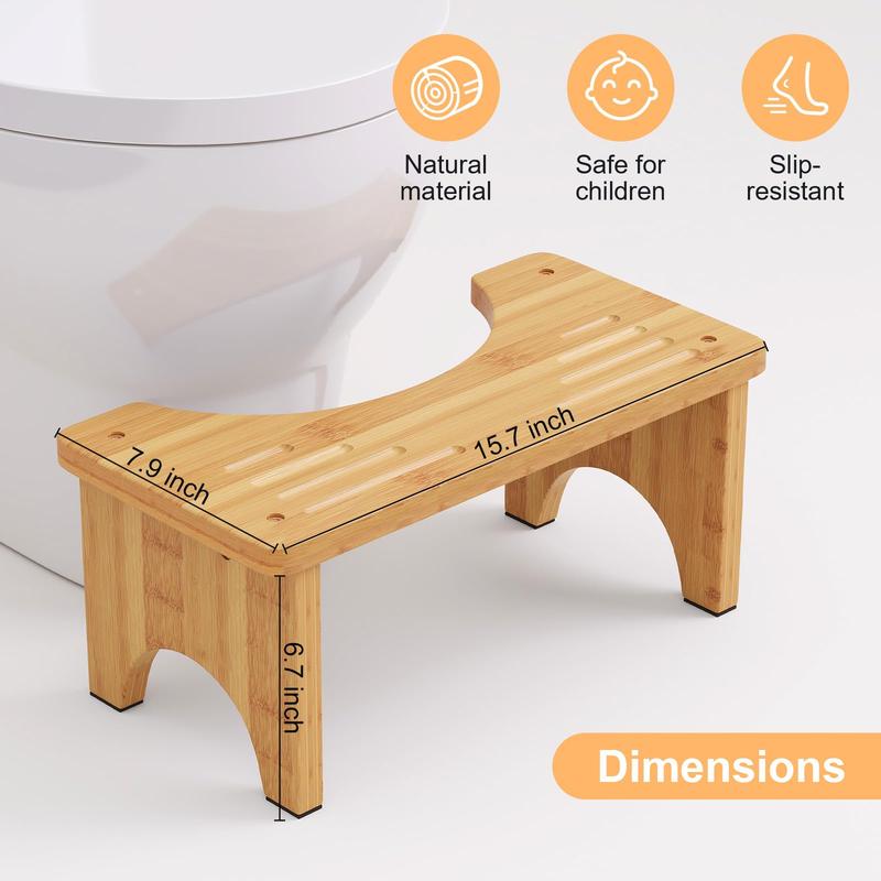 Bamboo Toilet Stool, Wooden Squatting Potty Stool for Adults, 7 Inch Toilet Stool Squat Adult, Non-Slip Wood Poop Stool for Bathroom, Portable Toilet Foot Pooping Stool, Step Stool for Kids