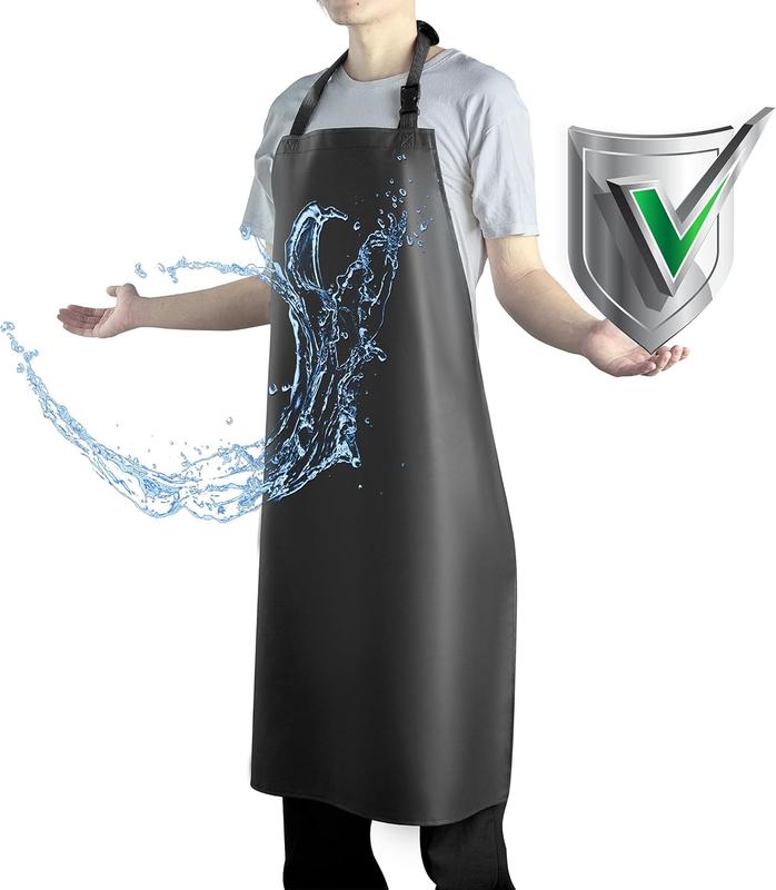 Apron with Comfortable Adjustable Bib Rubber Vinyl Dishwasher Heavy Duty Apron for Men Women Dishwashing