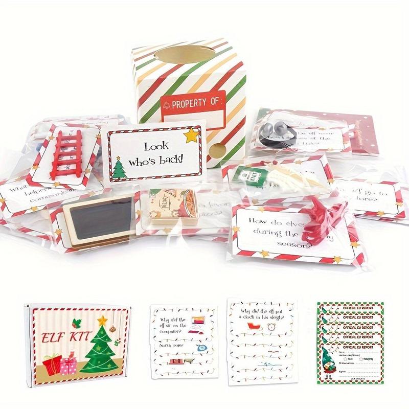 24 Days Of Elf Arrival Kit, 1 Box Christmas Countdown Kit with Jokes & Surprises, Festive Decor for Home Office