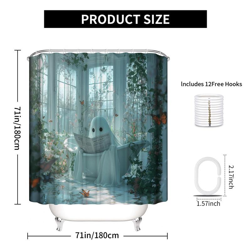 Ghost Pattern Shower Curtain, Waterproof Bathroom Curtain with 12pcs Hooks, Bathroom Decor for Home Hotel Dorm