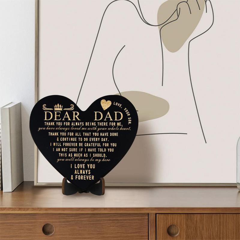 Heart Shaped Letter Pattern Wooden Plaque, Decorative Plaque for Home Office, Gift for Dad