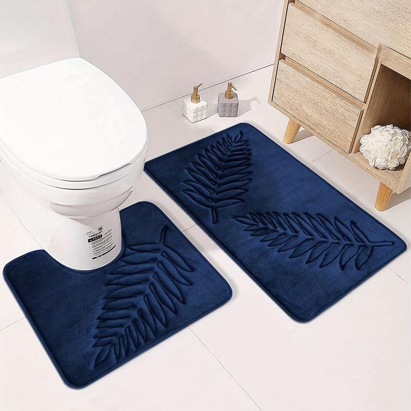 Leaf Pattern Bathroom Mat, 2pcs set Non-slip Soft Absorbent Bathroom Rug, Washable Floor Mat for Home Bathroom Kitchen