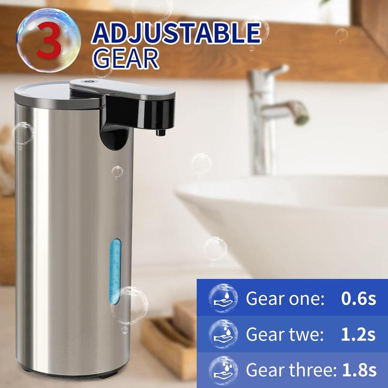 Automatic Soap Dispenser, 1 2 Counts Touchless Electric Sensor Hand Free Liquid Soap Dispenser with 3 Adjustable Volume Control for Kitchen Bathroom Countertop (Battery Powered, without Battery)