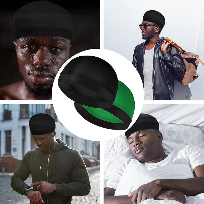 Wave Cap, Silk Stocking Wave Caps for 360, 540, 720 Waves, Black Silky Bonnet Satin Silk Hair Bonnet Durags Elastic Band Stain Caps Hair Wrap for Men Women Sleep Shower 65