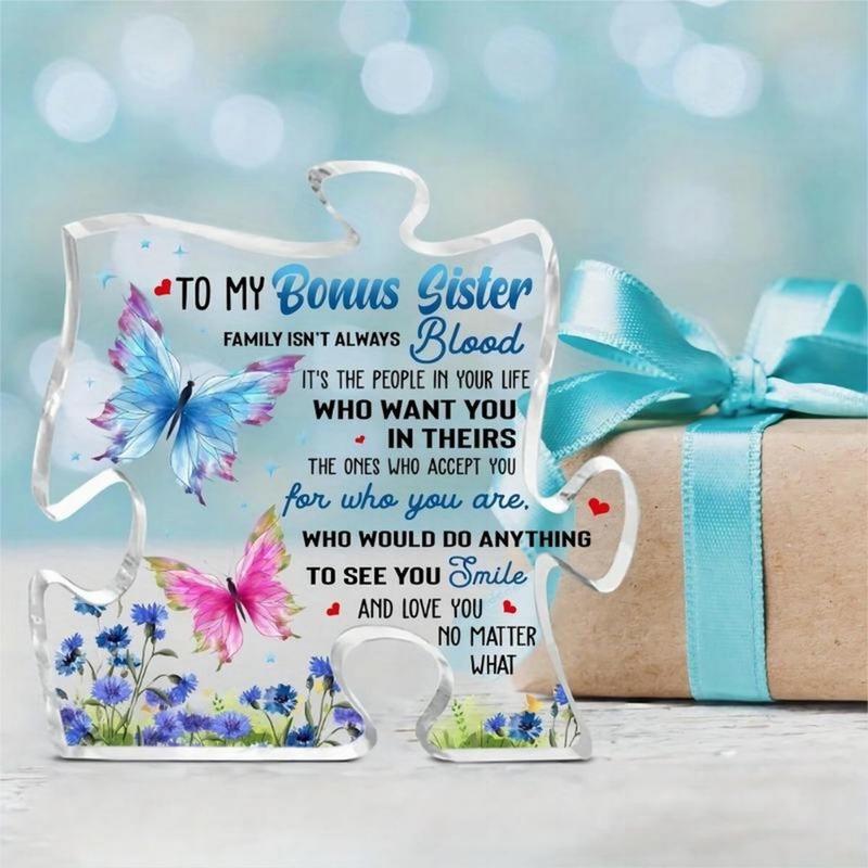 to My Bonus Sisters Gifts from Sister, Birthday Gifts for Sister, Sister in Law Unbiological Sister Gift from Brother Stepsister Step Sisters Plaque, Sister Appreciation Puzzle-shaped Acrylic