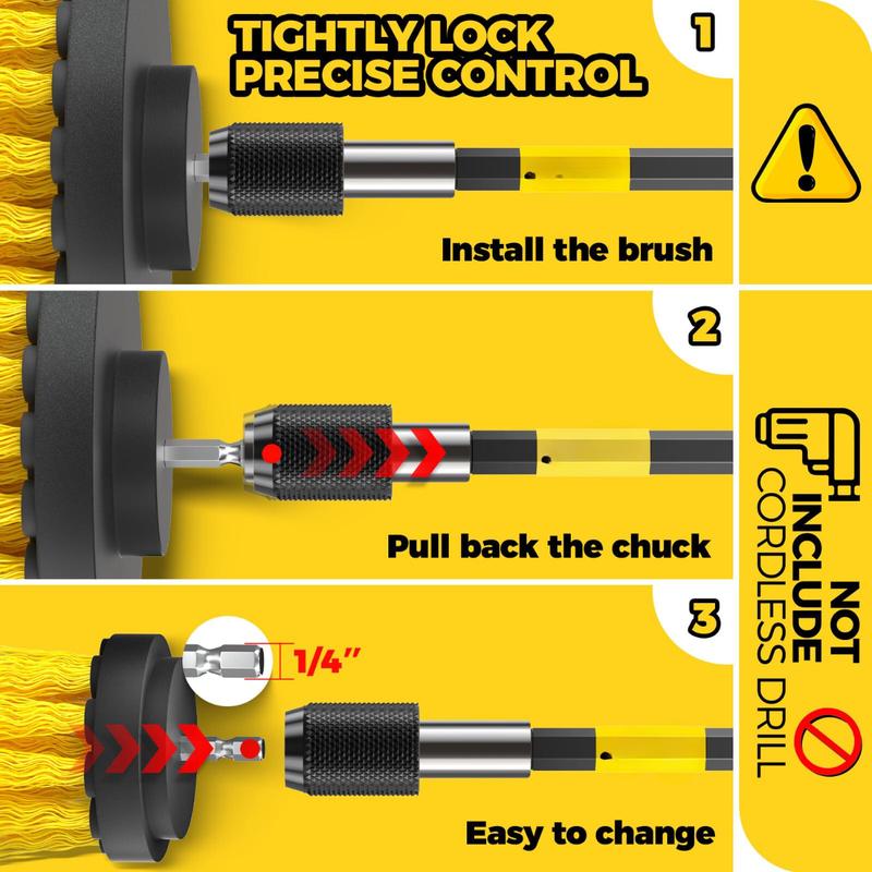 [ On Sale ] 6 Pack Cleaning Brush Power Scrubber Cleaning Brush Extended Long Attachment Set All Purpose Scrub Brushes Kit for Grout, Floor, Tub, Shower, Tile, Bathroom,Car Cleaning Brush，Yellow