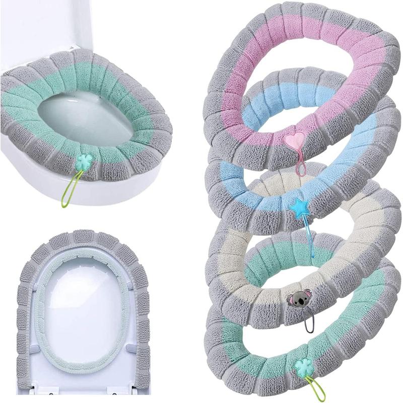 4 Pieces Toilet Cover Toilet Seat Cover Pads with Handle Toilet Lid Cover Cushion Thicker Bathroom Soft Toilet Seat Cover Soft Thicker Stretchable Washable Fits All Oval Toilet Seats