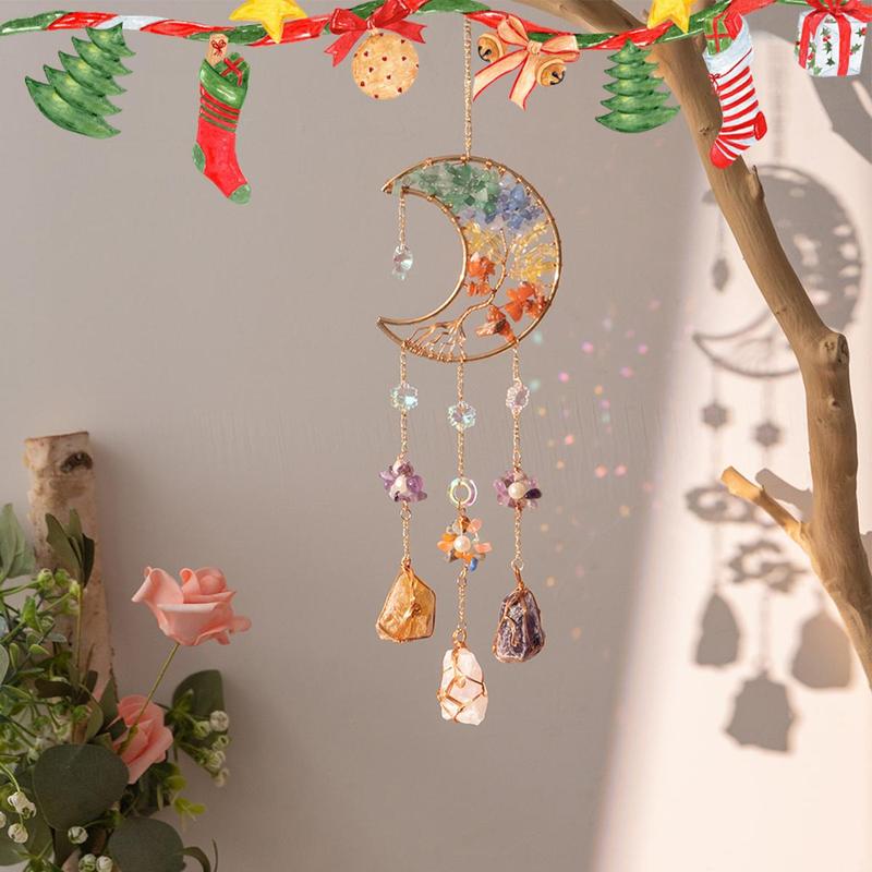 Creative Moon & Tree Of Life Design Sun Catcher, 1 Count Artificial Crystal Sun Catcher, Hanging Decor for Home Living Room Bedroom Garden