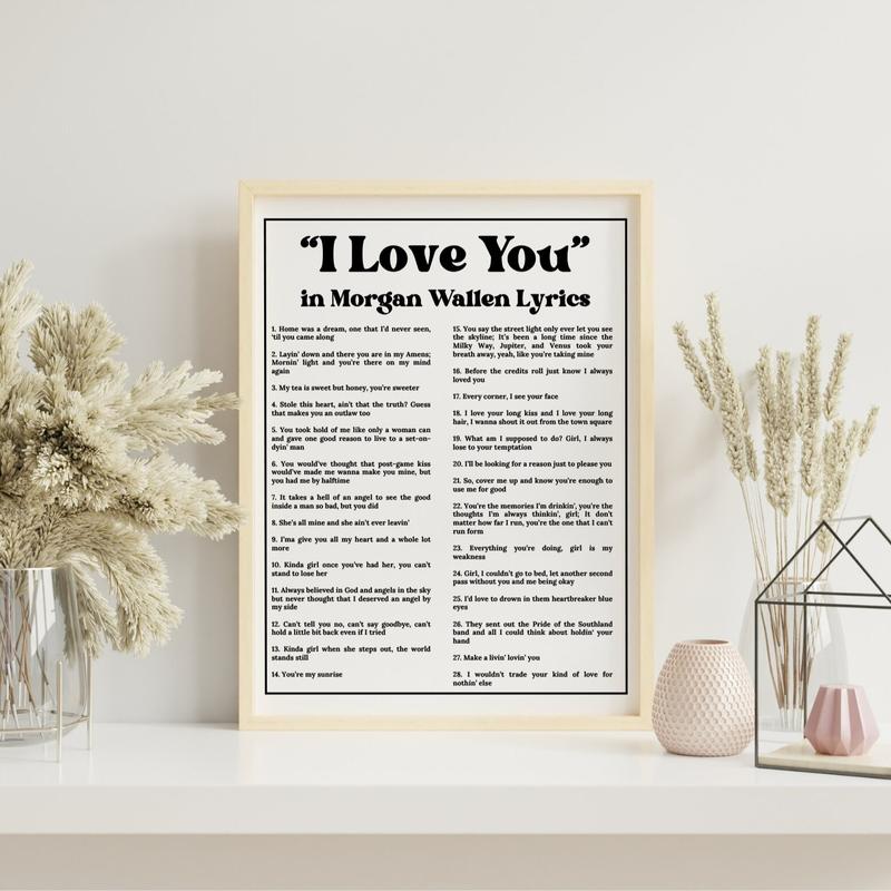 Wall Art | I Love You Country Singer Black And Green Lyrics Poster | Coastal Cowgirl | Country Music Merch | Western Decor