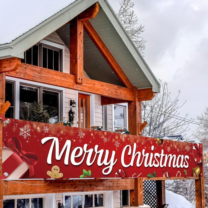 Merry Christmas Yard Banner, 1 Count Outdoor Letter & Cartoon Pattern Decoration, Weather-resistant Banner for Home Office Party Holiday Celebrations