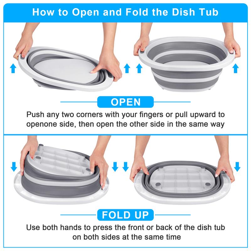 2 in 1 Dishpan + Cutting Board Collapsible Wash Basin, 7.5L Dish Tub Sink Basin Folding. Portable Sink Dish Basin for Camping Fruit Kitchen Utensils