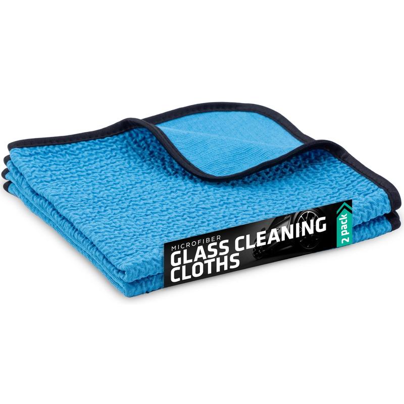 VIKING Glass Microfiber Cleaning Cloth for Car and Home, Glass Towels for Mirror, and Picture Frames, and Car Detailing Kit, 16 inch x 16 inch, Blue, 2 Pack