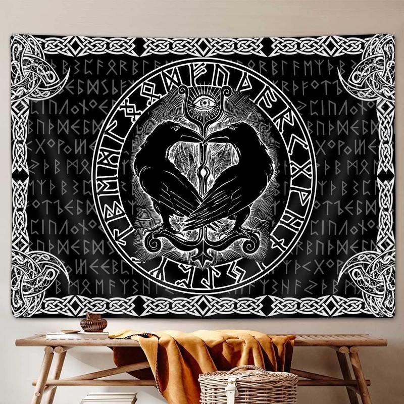 Viking Raven Decor Tapestry, Retro Viking Norse Greek Mythology Celtic Tapestry Wall Hanging for Men Bedroom, Vintage Renaissance Gothic Tapestries Poster Blanket Dorm Home Decor (60X40)