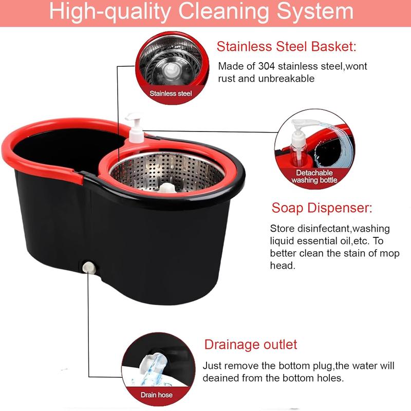 Spin Mop and Bucket with Wringer Set, 360° Spinning Mop Bucket System with 3 Microfiber Mop Replacement Heads, 61