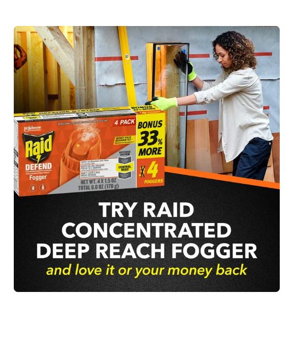 Raid Concentrated Deep Reach Fogger,Roach & Flea Insect Killer, 1.5 fl oz, 4 Cans