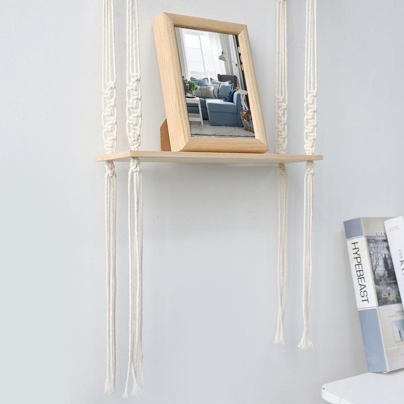 1 Count Wooden Wall Hanging Shelf, Boho Style Tassel Decor Hanging Rack, Floating Shelves for Home Bedroom Living Room Decor