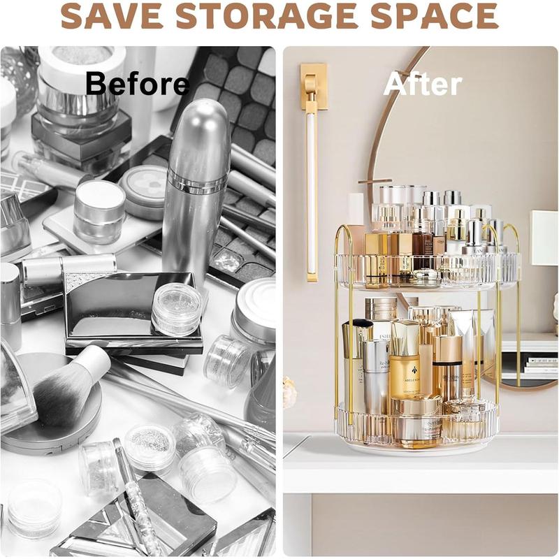 360° Rotating Makeup Organizer, 2 Tier Bathroom Organizers and Storage, Vanity Countertop Oragizer for Perfume, Skincare, Cosmetic, Clear Dresser Organizer