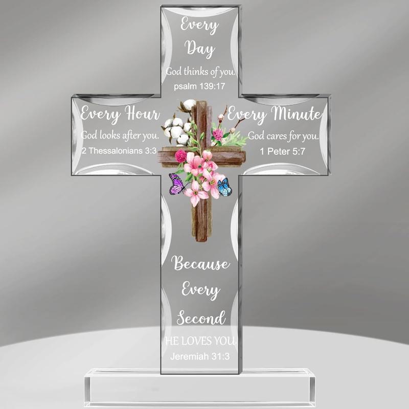 Acrylic Christian Standing Cross Inspirational Gifts with Bible Verse and Prayers Sunflower Religious Scripture Gifts for Women Men Friends Mom Wife Friends Colleague