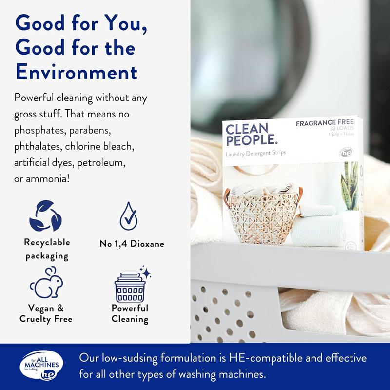 The Clean People Laundry Detergent Sheets - Hypoallergenic Laundry Soap - Ultra Concentrated, Recyclable Packaging, Stain Fighting - Fresh Scent, 32 Pack no brand