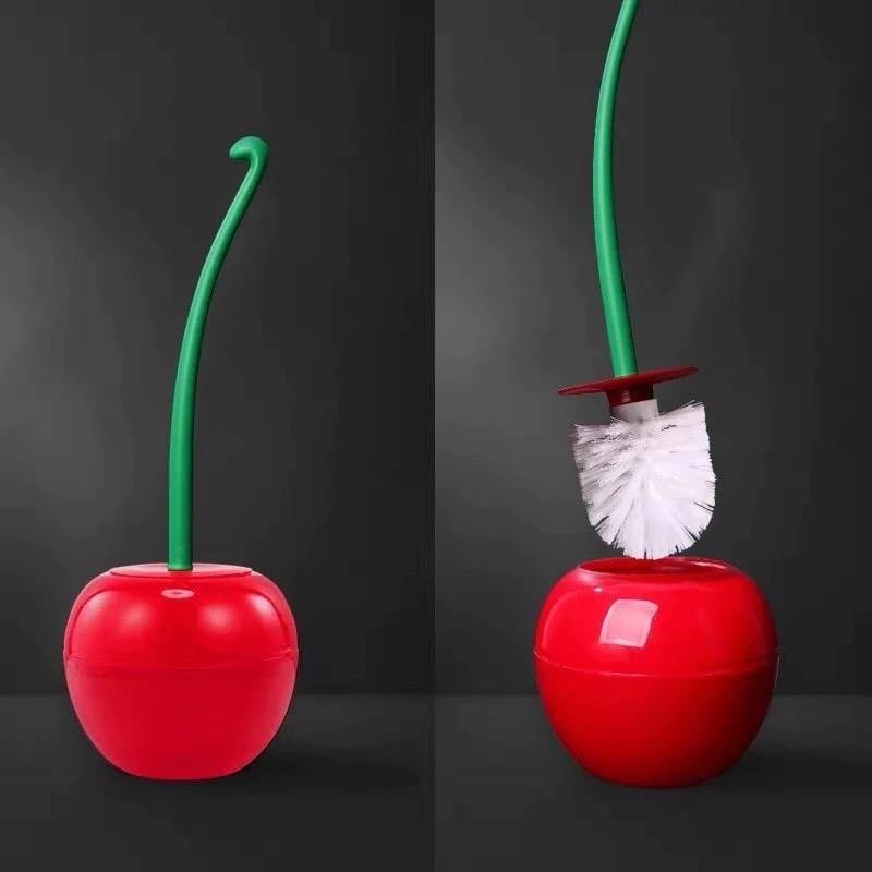 Cherry Shape Toilet Brush - Standing Toilet Brush Set - Compact Household Bathroom Red Cherry Toilet Brush (Red)