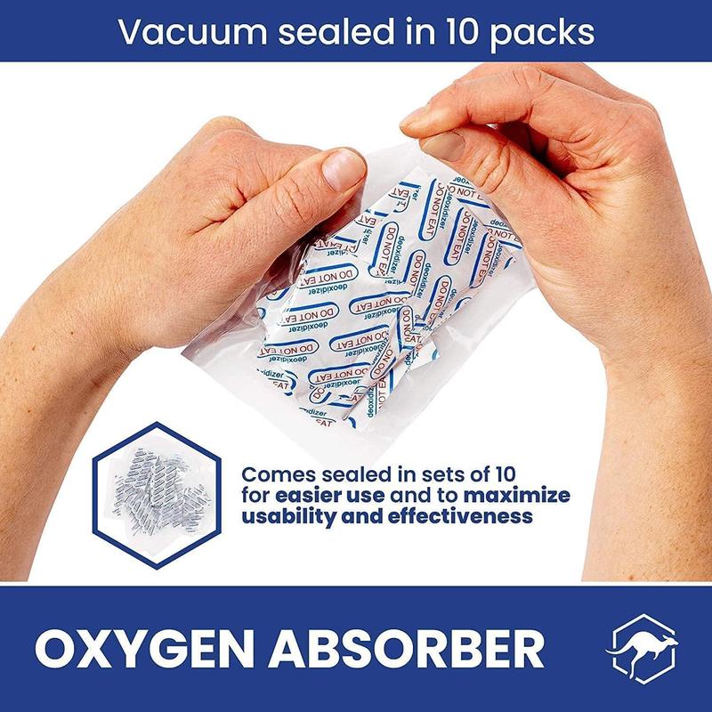 300cc Oxygen Absorbers - 100 Count (10x Packs of 10) with Indicator - for Long Term Food Storage, Mylar Bags, Canning, Dehydrated, & Preserved Foods - FDA Food Safe