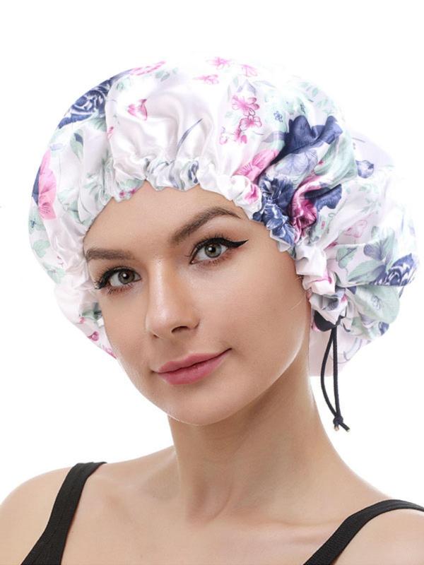 Floral Print Hair Bonnet, Adjustable Hair Bonnet, Waterproof Hair Bonnet for Women, Hair Bonnet for Shower, Bathing, Washing, Drying, Traveling, Camping, Hiking, Swimming