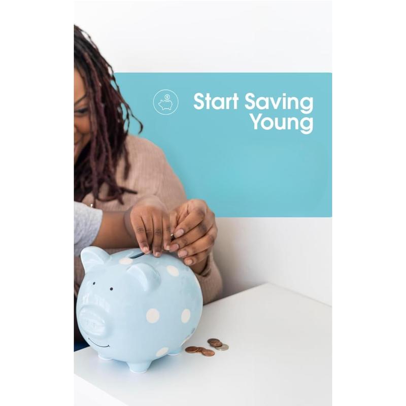 Large Ceramic Piggy Bank, Ideal for Boys and Girls, Money and Coin Bank, Great Gift, Blue Polka Dots Decor Ornaments