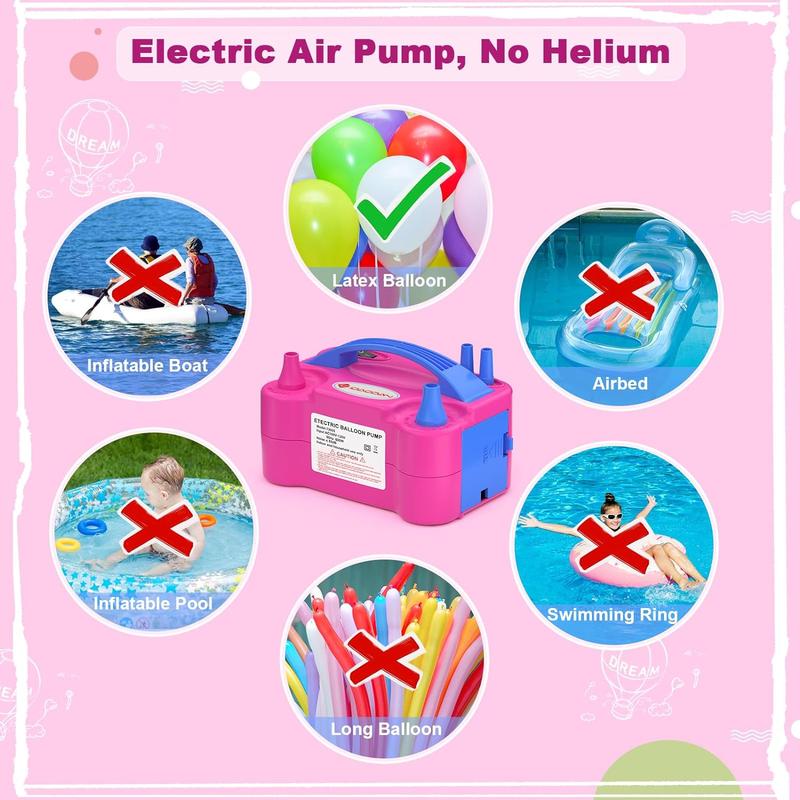 Electric Air Balloon Pump, Portable Dual Nozzle Electric Balloon Inflator for Party Decoration,Gifts:Tying Tools and Dot Glue(110-120V, Pink) Portable Electric Balloon Blower Machine Flower Kit