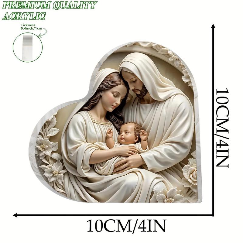 Nativity Acrylic Ornament, 1 Count Heart Shaped Christian Desktop Decor, Table Decoration for Home Office Bedroom Party