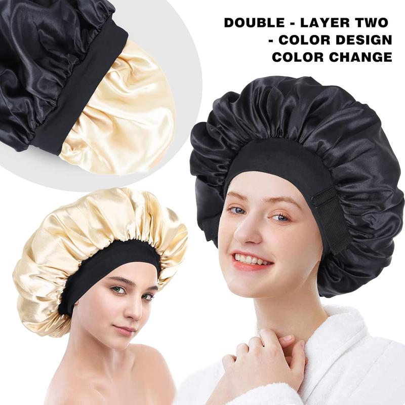 Silk Bonnet for Sleeping Double Layer Satin Bonnet Adjustable Bonnets for Black Women Sleep Cap Reversible Hair Bonnet for Curly Hair (Black)