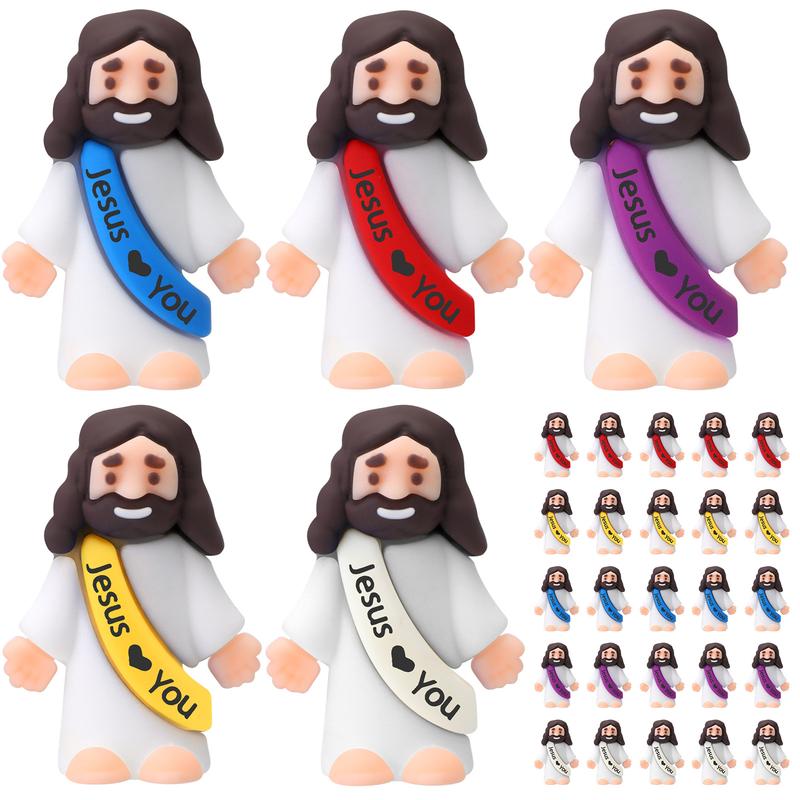 Mini Jesus Figures 25 Pcs Mini Jesus Statue with Slogan Jesus love You Little Jesus Figures, Jesus Mini Statue, Cute Jesus Ornament, Religious Christmas Christian Baptism Gifts, Creative Gift for Family Friend