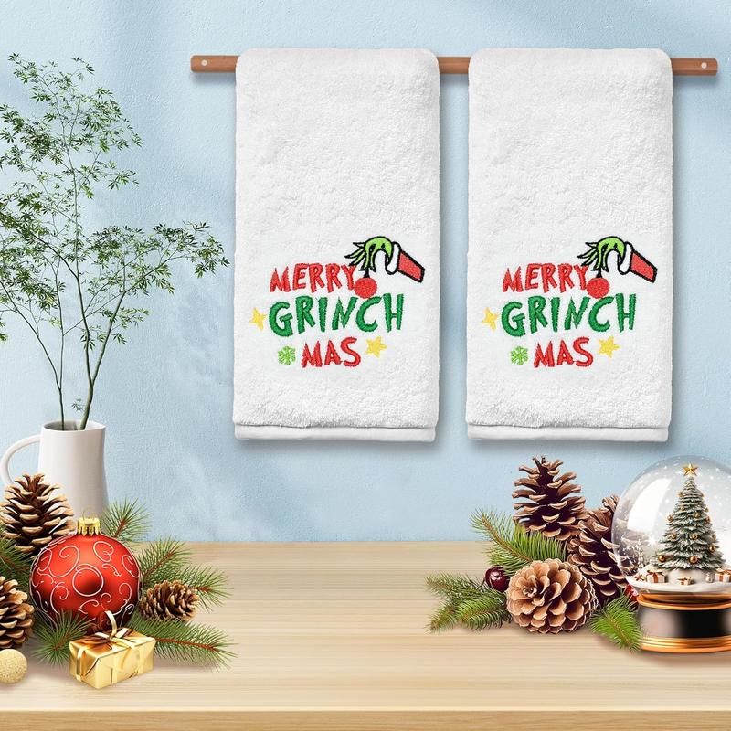 Christmas Hand Towels for Bathroom Set of 2, Christmas Bathroom Decor Embroidered Pattern, Christmas Hand Towels,  Cotton Soft Towels for Kitchen Bath 14x30 Inches Xmas