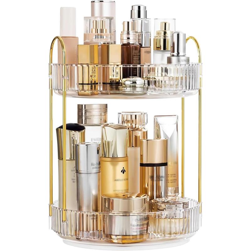 360° Rotating Makeup Organizer, 2 Tier Bathroom Organizers and Storage, Vanity Countertop Oragizer for Perfume, Skincare, Cosmetic, Clear Dresser Organizer