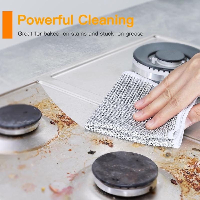 Multipurpose Wire Dishwashing Rags for Wet and Dry, Non- Scratch Wire Dishcloths for Kitchen, Double-Layer Wire Cleaning Cloths, Durable Wire Dish Cloth for Pans, Dishes, Stove Tops, Silvery