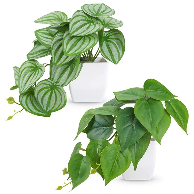 2 Packs Small Faux Plastic Artificial Decorative Plants for Home Bedroom Aesthetic Living Room Bathroom Farmhouse Decor Indoor