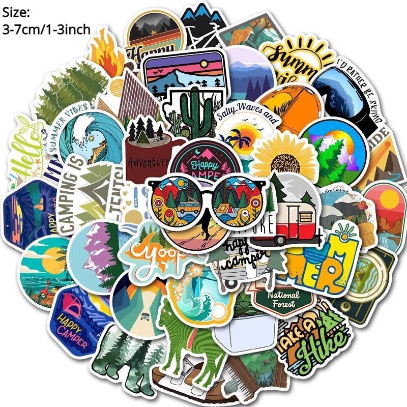 50pcs Outdoor Summer Camp Series Decorative Sticker, Sports Game Super Bowl Party Supplies, Party Favors, Creative Waterproof Sticker For DIY Scrapbook Laptop Luggage Decoration