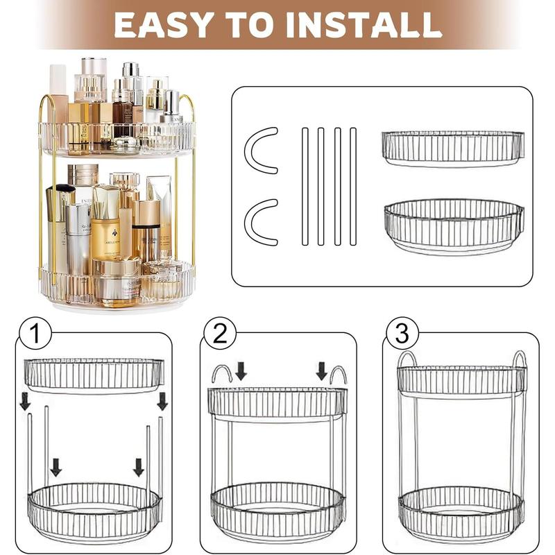 360° Rotating Makeup Organizer, 2 Tier Bathroom Organizers and Storage, Vanity Countertop Oragizer for Perfume, Skincare, Cosmetic, Clear Dresser Organizer