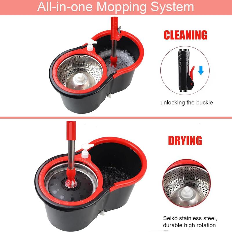 Spin Mop and Bucket with Wringer Set, 360° Spinning Mop Bucket System with 3 Microfiber Mop Replacement Heads, 61