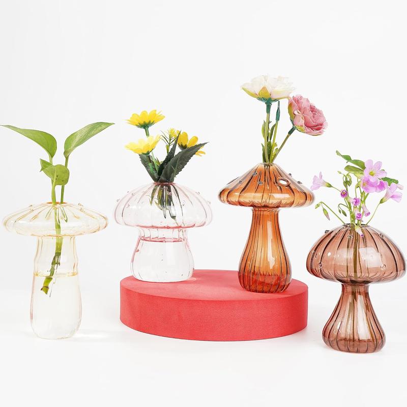 Mushroom Glass Planter 4pces Set Mushroom Glass Vases,Mini Terrarium for  Handcrafted, Versatile, Artistic Home Decor