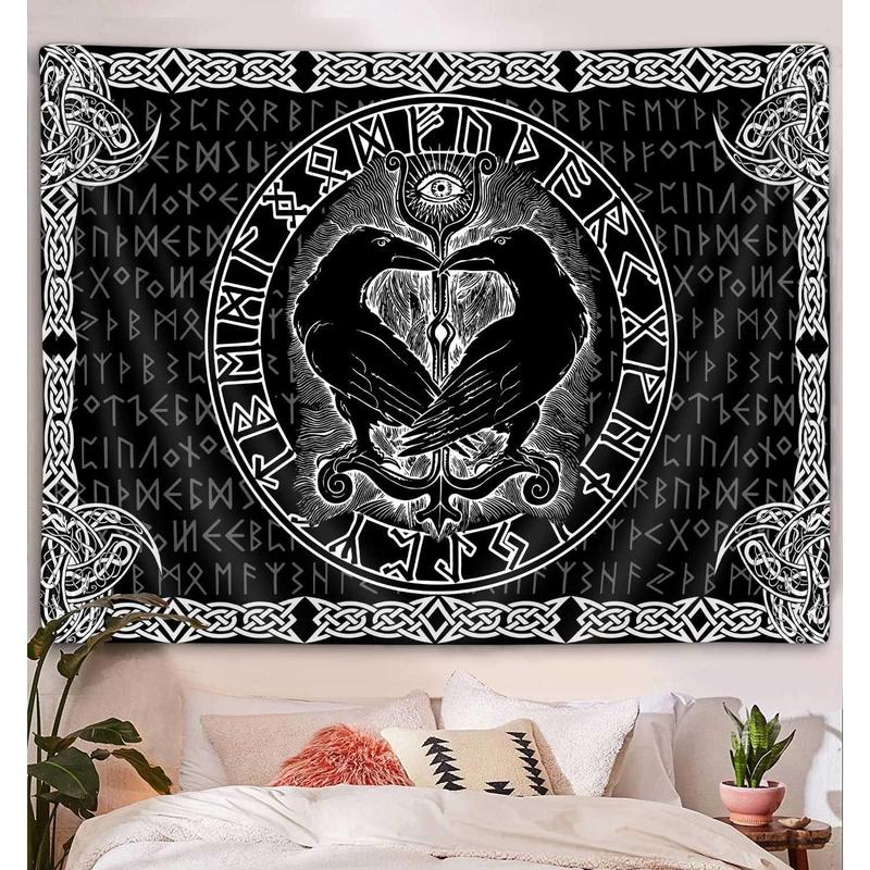 Viking Raven Decor Tapestry, Retro Viking Norse Greek Mythology Celtic Tapestry Wall Hanging for Men Bedroom, Vintage Renaissance Gothic Tapestries Poster Blanket Dorm Home Decor (60X40)