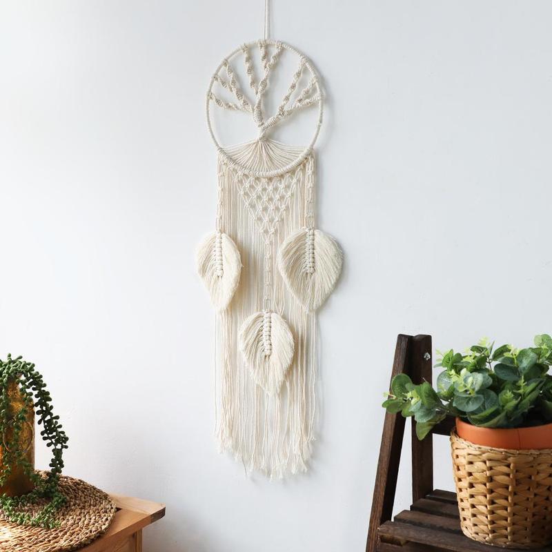 Dream Catcher Hanging Decor, 1 Count Boho Style Woven Tassel Leaf Macrame Dreamcatcher, Wall Hanging Ornament for Home Decor, Room Decor, Spring Decor